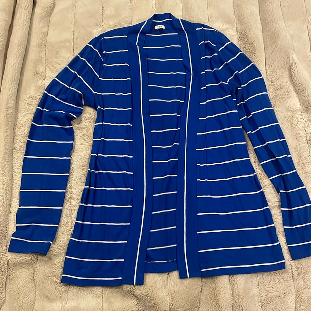 J.Crew, Small, long sleeved, blue with white stripes light weight cardigan